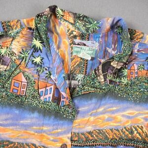 Vintage Reyn Spooner Beach Aloha Hawaiian Shirt Mens L Rayon Diamond Head Island
